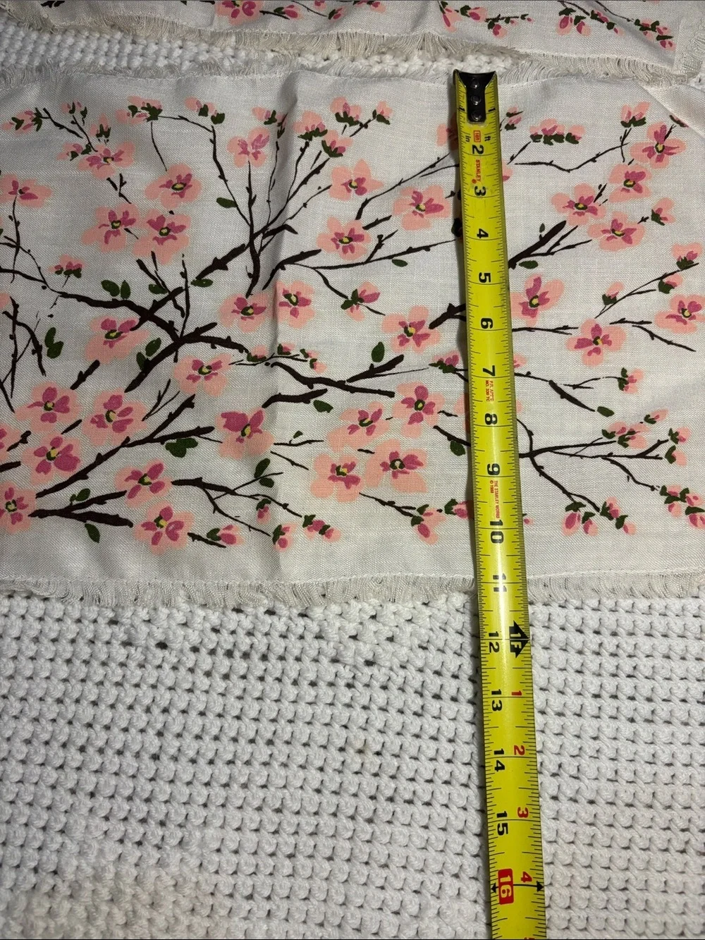 Vintage Hand Painted Cherry Blossom Placemats, Fringed Edged Linens, Set of 4